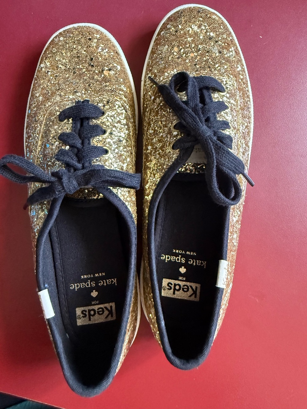 Size 7 Kate Spade Gold Glitter Women's Lace-Up Sneakers